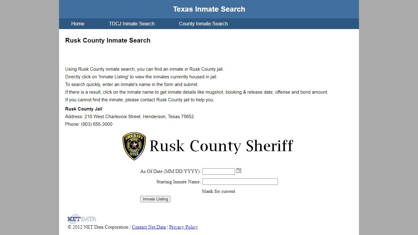 Rusk County Jail Inmate Search